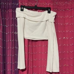 White Off-Shoulder Ribbed Crop Top